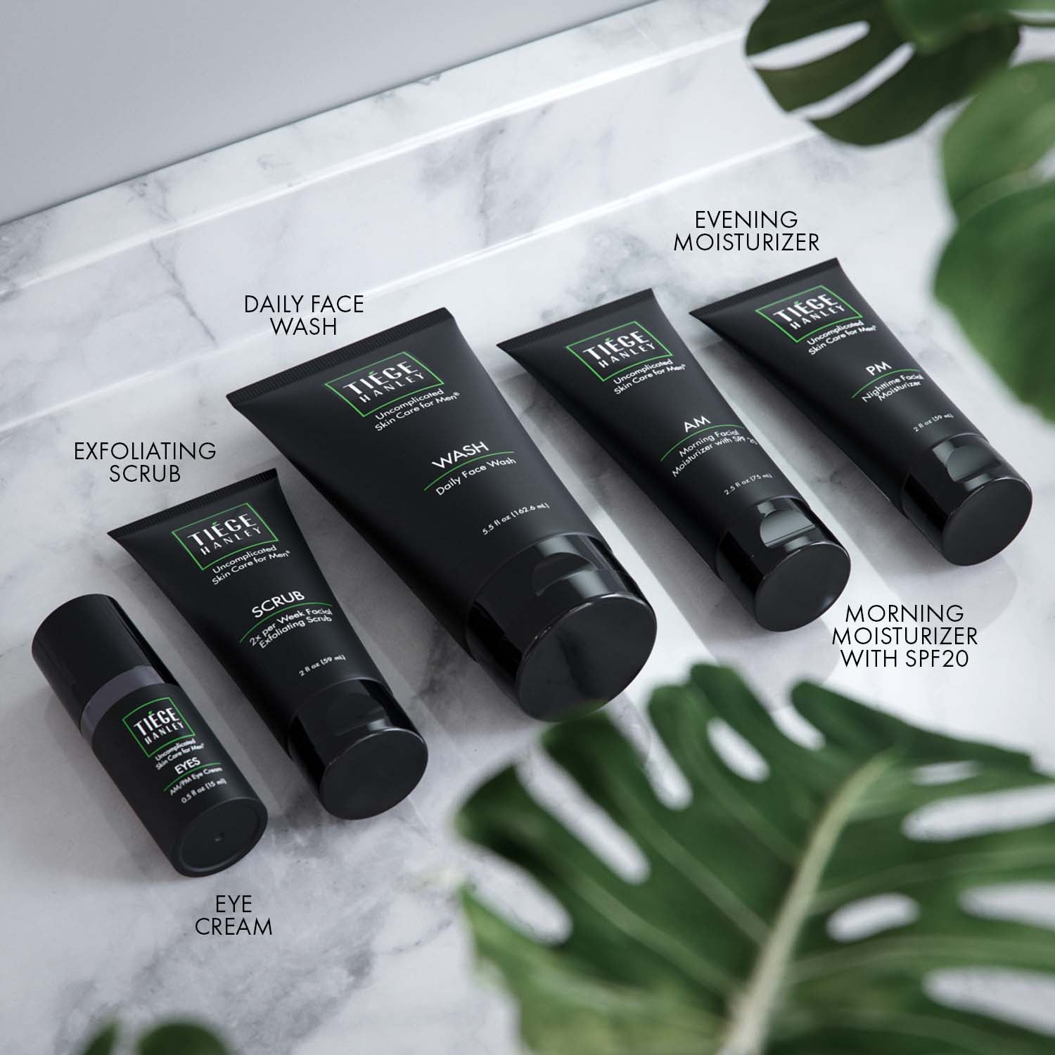 Exfoliating Scrub, Daily Face Wash, Morning Moisturizer with SPF 20, Evening Moisturizer